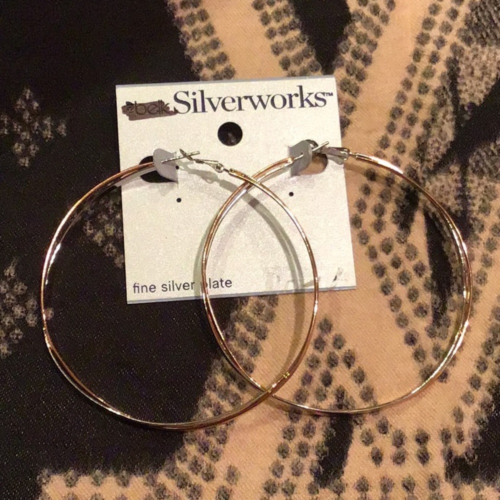Belk large hoops silver plate earrings